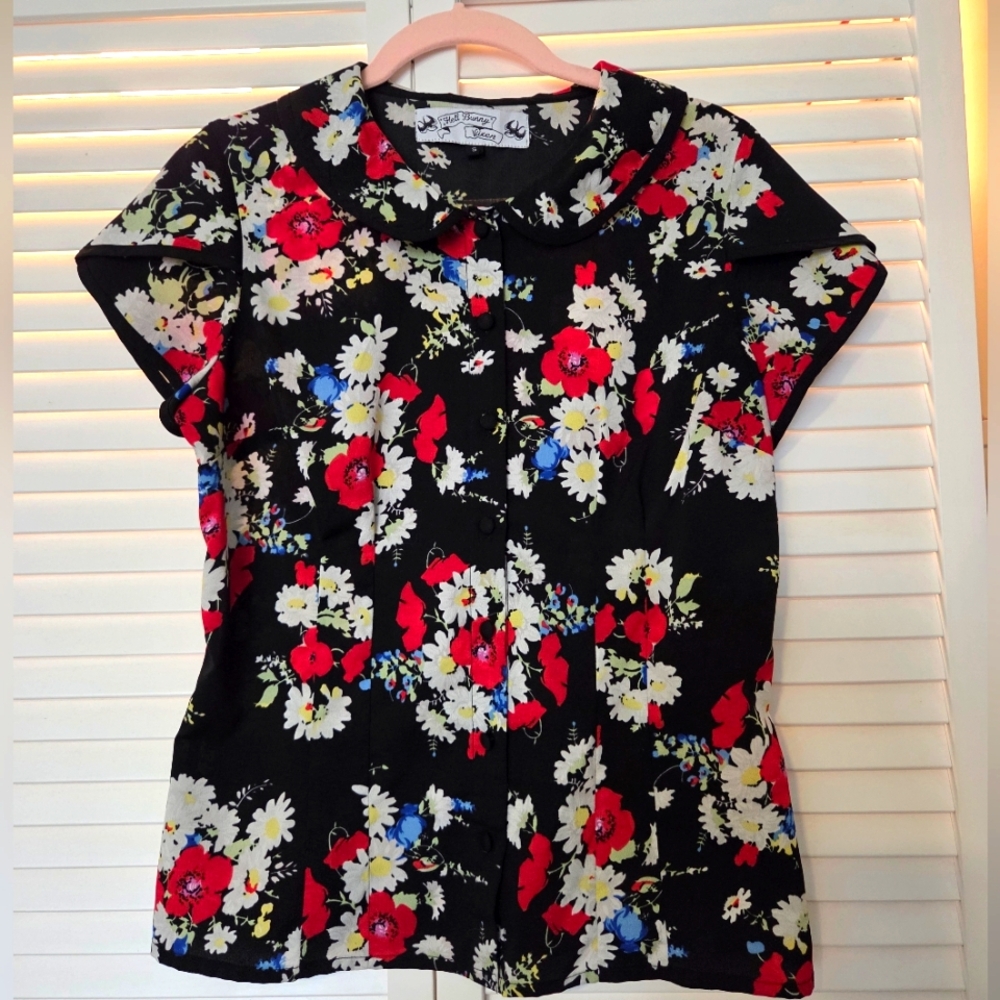 Floral Black Button Down Hellbunny Vixen Top
